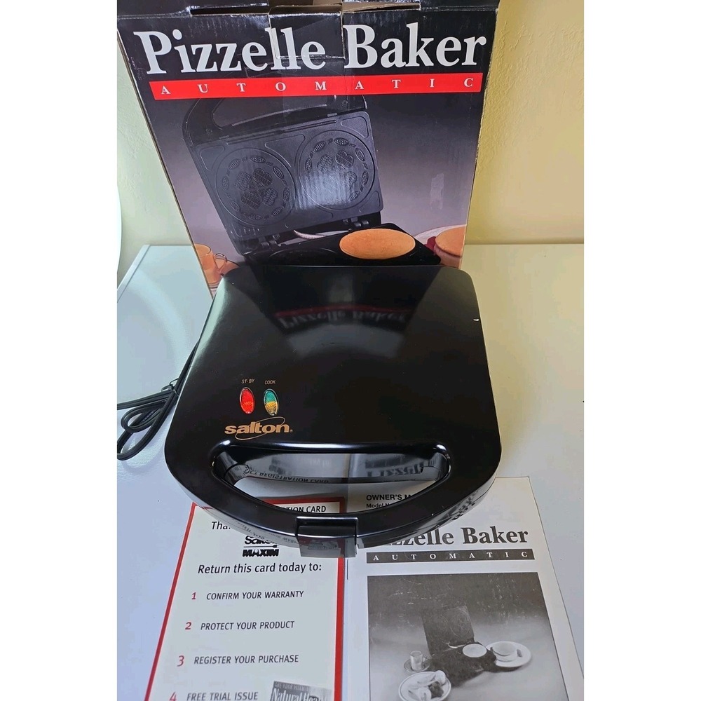 Vintage Salton Automatic Pizzelle Baker Maker Iron Open Box Unused WM8PZL